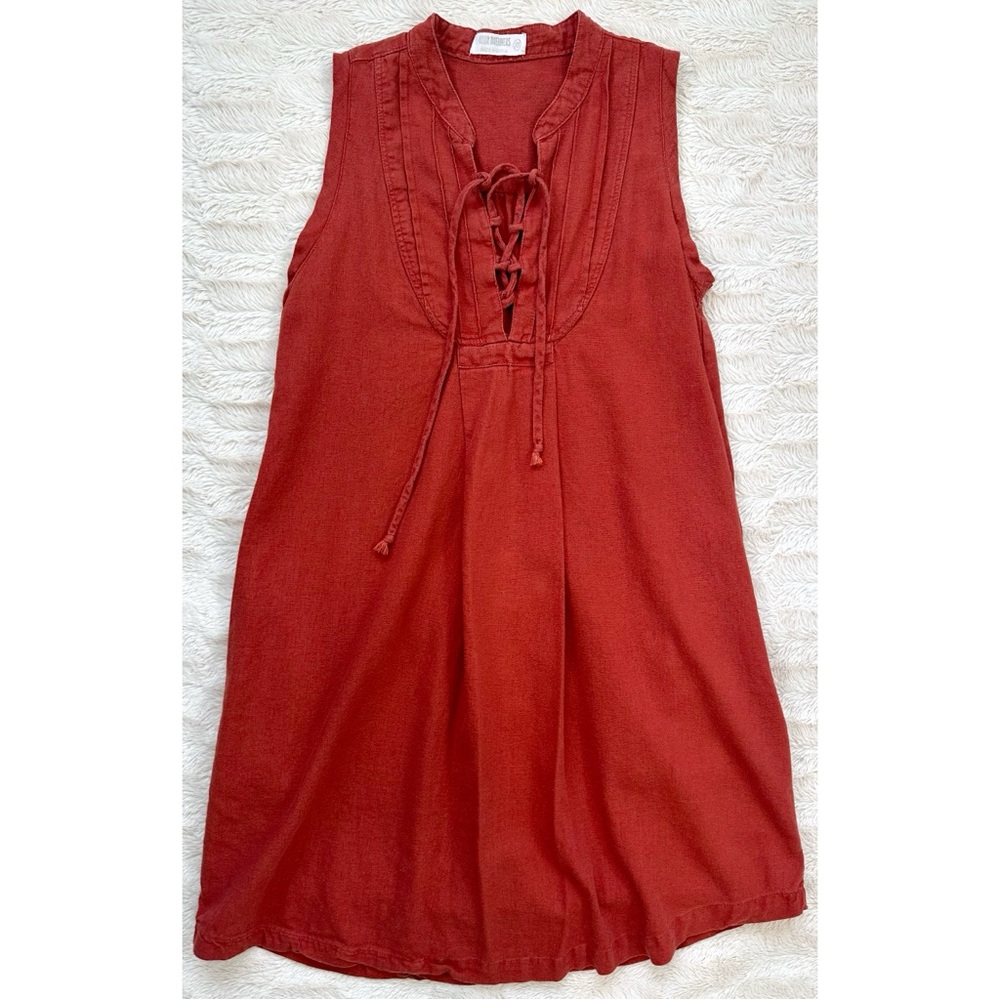 4OUR Dreamers Sleeveless Linen Blend Rust Lace-up Dress
